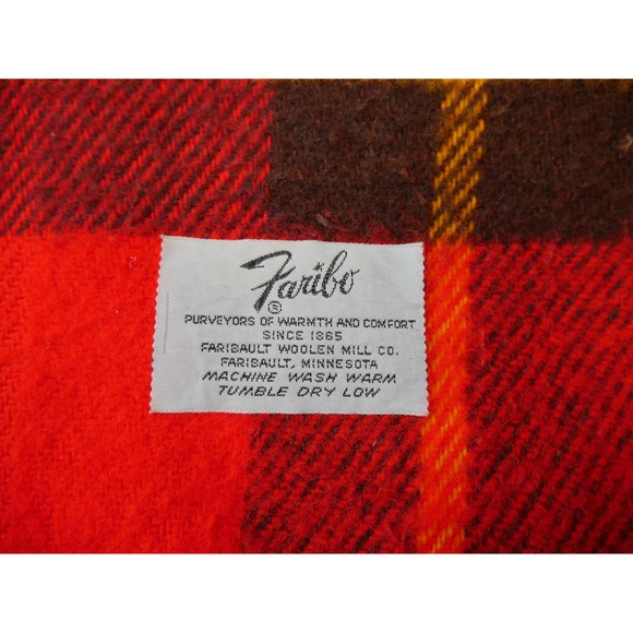 Faribo Red Plaid Blanket Fringe Faribault Woolen Mill 46x46 - Picture 6 of 6
